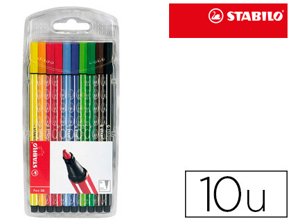 10 rotuladores acuarelables Stabilo Pen 68 tinta colores surtidos